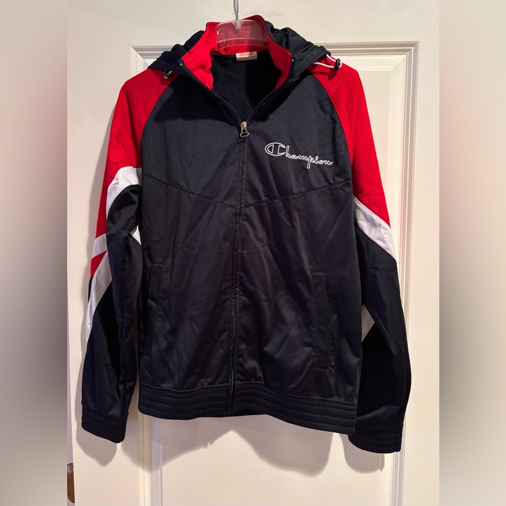 Champion Black Red Hooded Track Jacket Women XS Full Zip Athletic
